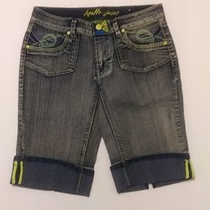 Apollo Denim Shorts Colorful Thick Stitching Goldtone Metal Buttons SZ 5/6
